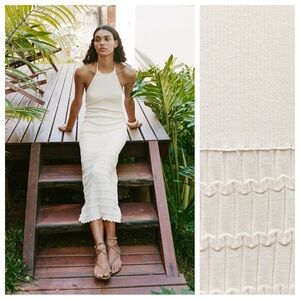 NWT. Zara Cream Combination Crochet Midi Halter Dress. Size S, M.